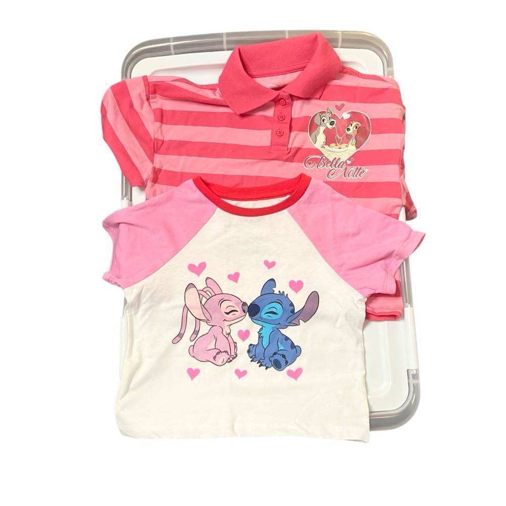 Disney NWT Tee girls bundle XS & XL Stitch & Lady & the Tramp set of 2